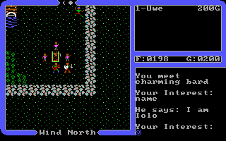 Ultima Collection (DOS) screenshot: Ultima IV - Meeting our good friend Iolo for the very first time