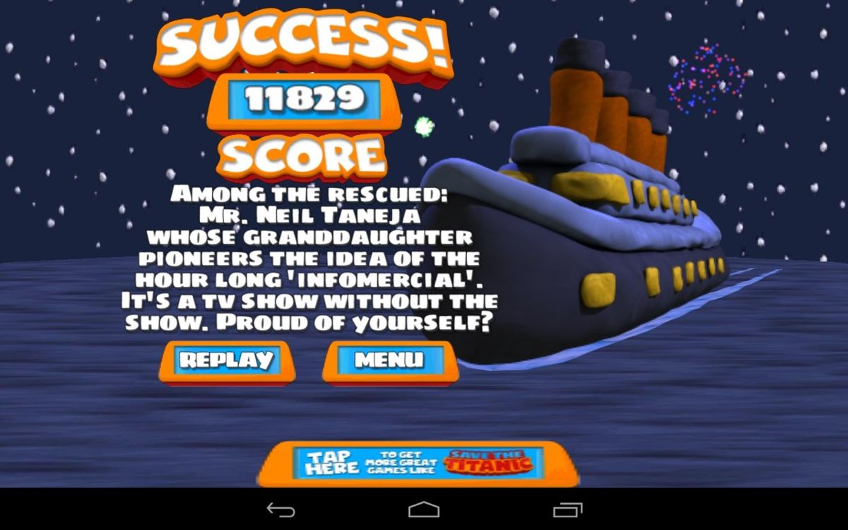 Save the Titanic (Android) screenshot: The Titanic may be saved (v2.1.0).