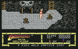 Indiana Jones and the Temple of Doom (Commodore 64) screenshot: Whipping a snake