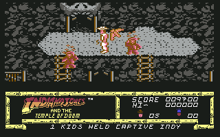 Indiana Jones and the Temple of Doom (Commodore 64) screenshot: Little does Indy know that a bird is about to hit him