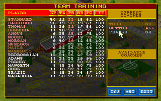 Ultimate Soccer Manager (DOS) screenshot: Setting up training