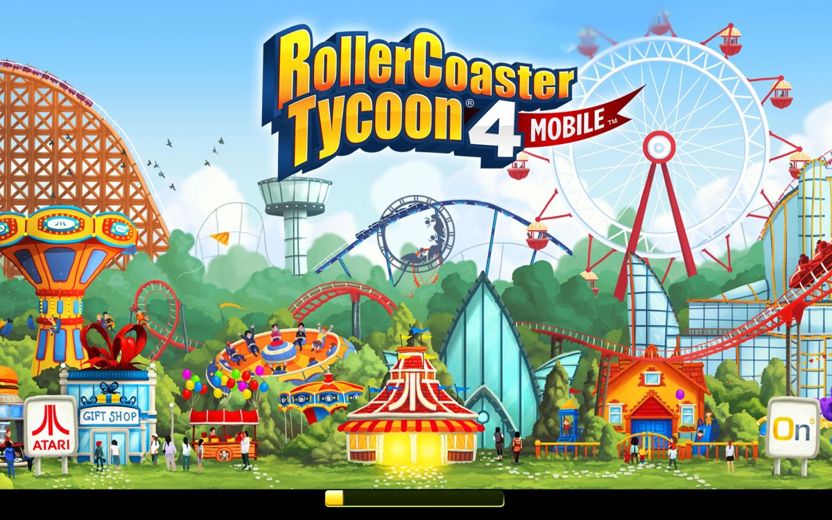 RollerCoaster Tycoon 4 Mobile (Android) screenshot: Loading screen for the game while additional content is being downloaded.