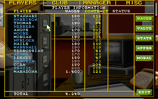 Ultimate Soccer Manager (DOS) screenshot: Team information