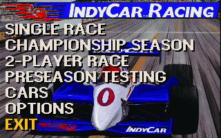 IndyCar Racing (DOS) screenshot: main menu