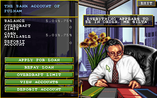 Ultimate Soccer Manager (DOS) screenshot: Bank manager