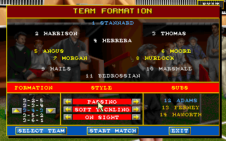 Ultimate Soccer Manager (DOS) screenshot: Selecting formation