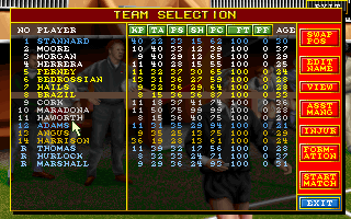 Ultimate Soccer Manager (DOS) screenshot: Team selection