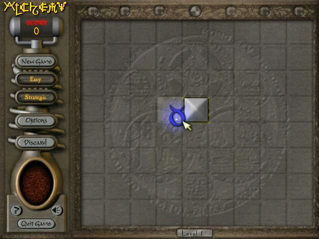 Alchemy Deluxe (Windows) screenshot: Placing the puzzle pieces as symbols with a base with gold added