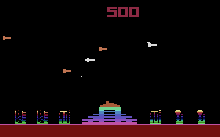 M.A.D. (Atari 2600) screenshot: Watch out for the attacking rockets!