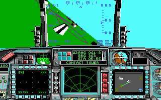F-16 Combat Pilot (DOS) screenshot: Approchaching ground installations.