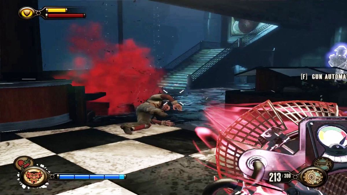 BioShock Infinite: Burial at Sea - Episode One (Macintosh) screenshot: The radar range weapon. Vroooom ding pop! Your done!