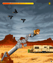Johnny Crash Stuntman Does Texas (BREW) screenshot: Johnny gets shot out of the canon