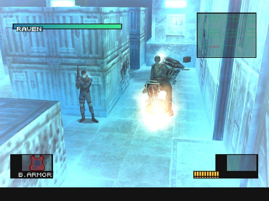Metal Gear Solid (Windows) screenshot: Vulcan Raven: No trip to Alaska is complete without being molested in a meat freezer by a 300-pound Eskimo wielding a minigun