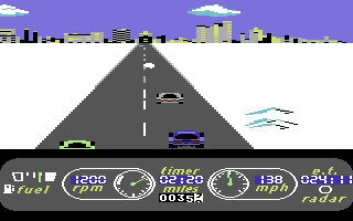The Great American Cross-Country Road Race (Commodore 64) screenshot: Entering Minneapolis
