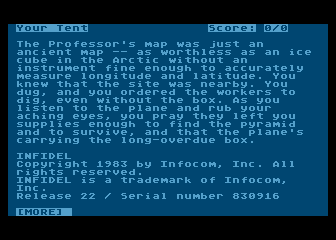 Infidel (Atari 8-bit) screenshot: More information on your predicament
