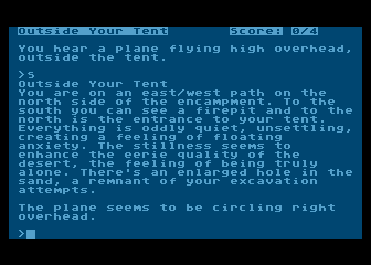Infidel (Atari 8-bit) screenshot: Watch that plane, it moves in real-time
