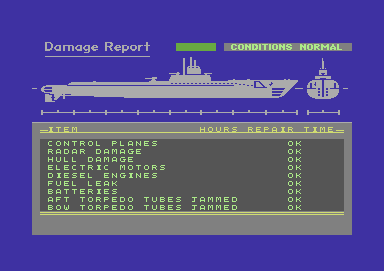 Up Periscope! (Commodore 64) screenshot: Damage view