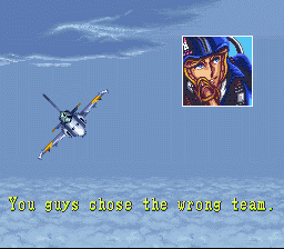 U.N. Squadron (SNES) screenshot: Victory roll on completion of the level