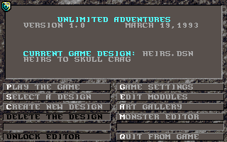 Unlimited Adventures (DOS) screenshot: Main menu