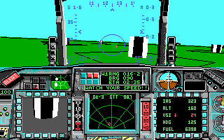 F-16 Combat Pilot (DOS) screenshot: Another attack run on enemy constructions.