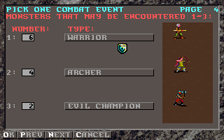 Unlimited Adventures (DOS) screenshot: Combat event entry