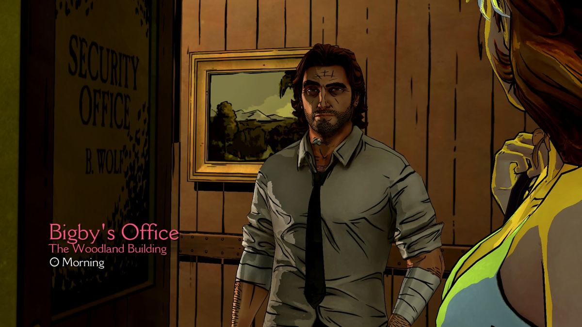 The Wolf Among Us (PlayStation 4) screenshot: Episode 4 - At Bigby's office... looks like he has a visitor.