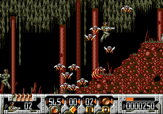Universal Soldier (Genesis) screenshot: Lots of insects are coming from the hive