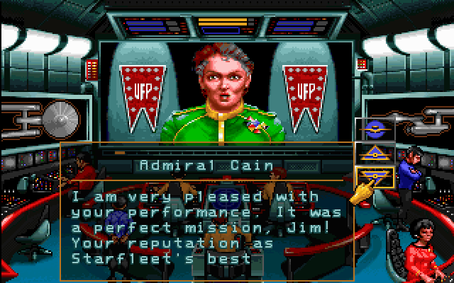 Star Trek: Judgment Rites (DOS) screenshot: Admiral Cain evaluates your performance after each mission