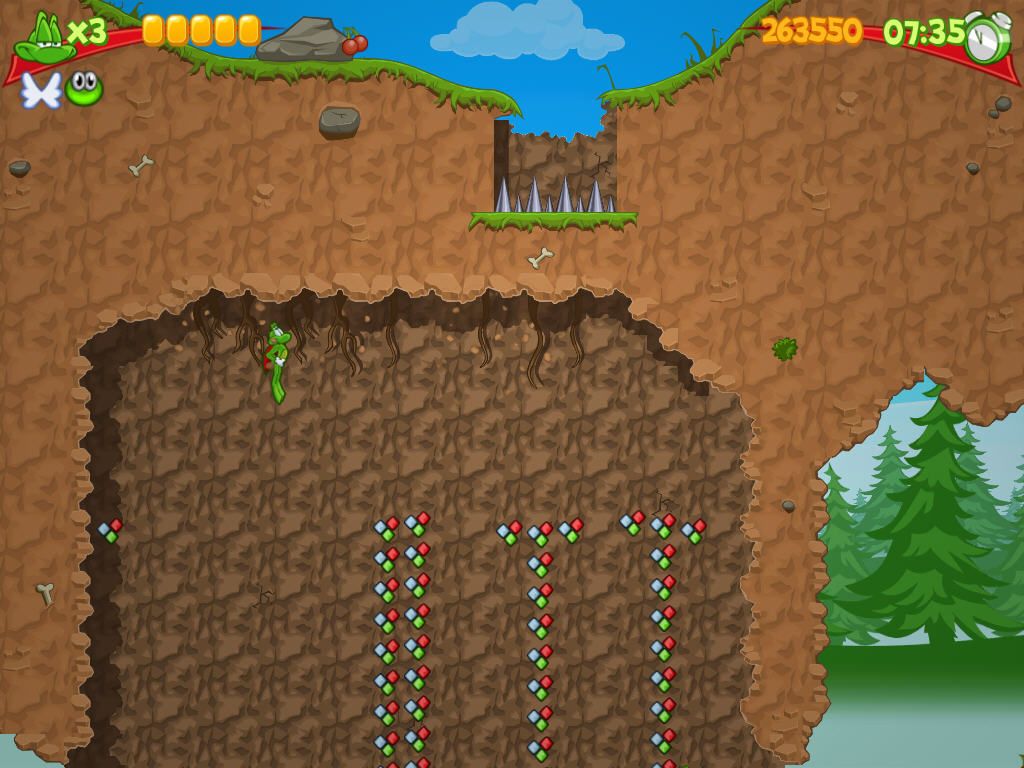 Superfrog HD (Windows) screenshot: A cave with treasure