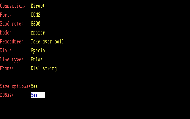 Vette! (DOS) screenshot: Serial configuration screen
