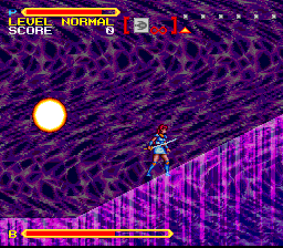 Super Valis IV (SNES) screenshot: Somebody is throwing large fireballs at me...