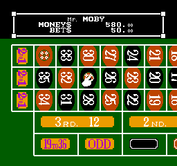 Vegas Dream (NES) screenshot: Roulette, place your chips down on the numbers you want