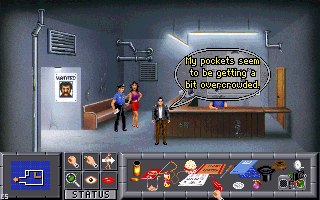 Innocent Until Caught (DOS) screenshot: How right you are, Jack. The inventory is at the bottom of the screen.