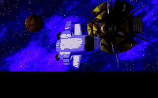 Innocent Until Caught (DOS) screenshot: Rendered scene: Jack's spaceship being hunted.