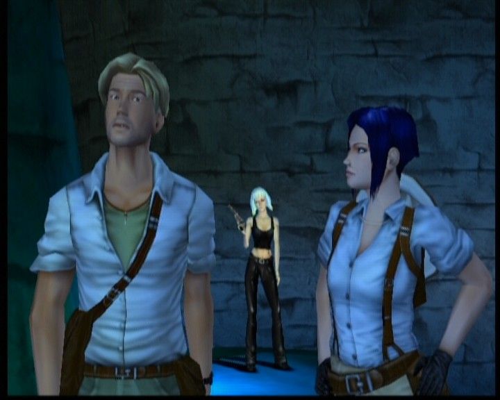 Broken Sword: The Sleeping Dragon (Xbox) screenshot: Someone didn't run fast enough, heh heh. Bang! Bang!