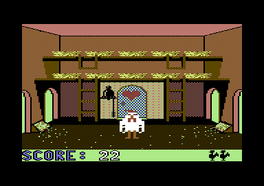 Chicken Chase (Commodore 64) screenshot: Inside the henhouse