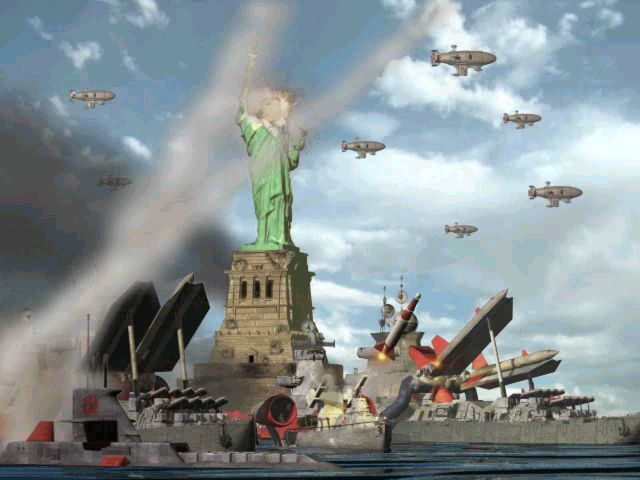 Command & Conquer: Red Alert 2 (Windows) screenshot: Russian fleet is taking over the New York