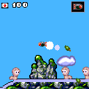 Worms (ExEn) screenshot: Probably that a grenade would have been much more efficient BUT the current shot seems accurate.