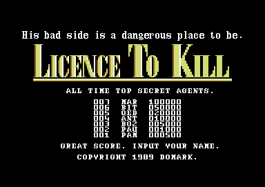007: Licence to Kill (Commodore 64) screenshot: Title Screen