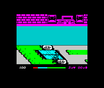 Inspector Gadget and the Circus of !!Fear!! (ZX Spectrum) screenshot: Different screen colour for world 2