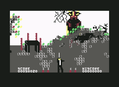 Forbidden Forest (Commodore 64) screenshot: Battle with the Demogorgon.