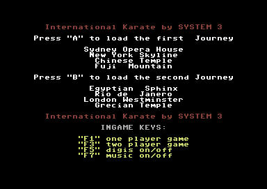 World Karate Championship (Commodore 64) screenshot: Game Menu