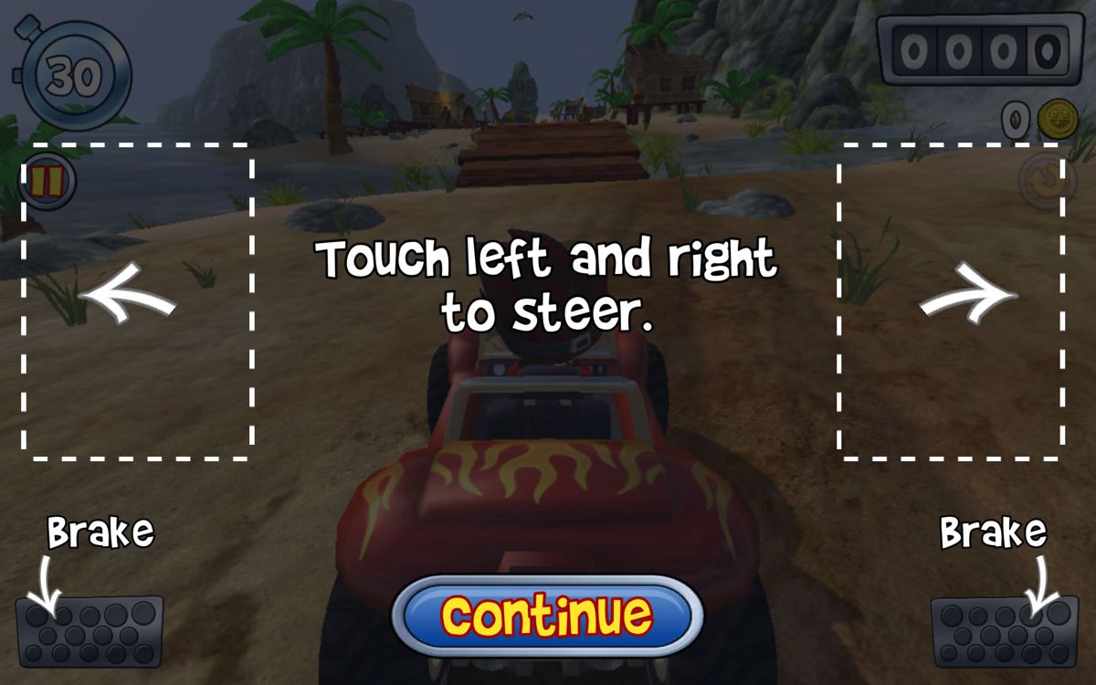 Beach Buggy Blitz (Android) screenshot: Explanation of the controls if you do not want to tilt the device.