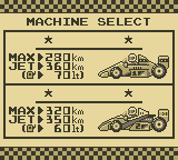 F-1 Race (Game Boy) screenshot: Select Machine