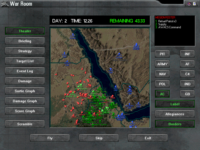 Total Air War (Windows) screenshot: The War Room gives you an overall view of the battle.