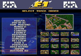 F1: World Championship Edition (Genesis) screenshot: Circuit Selection Screen