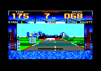 Cisco Heat: All American Police Car Race (Amstrad CPC) screenshot: Crashing