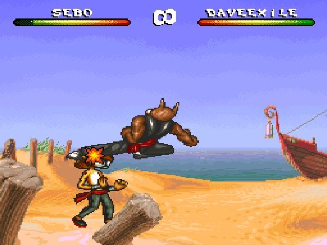 Brutal: Paws of Fury (SNES) screenshot: Flying Kick