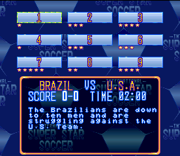 International Superstar Soccer (SNES) screenshot: Select your scenario. What is scenarios option? Looks like a "Mission Mode"...