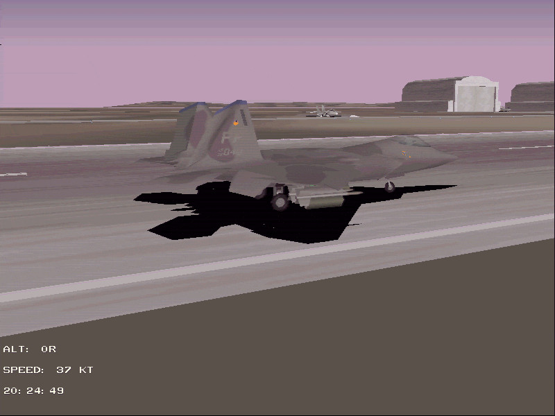 Total Air War (Windows) screenshot: A F-22 Raptor heading to the hangar